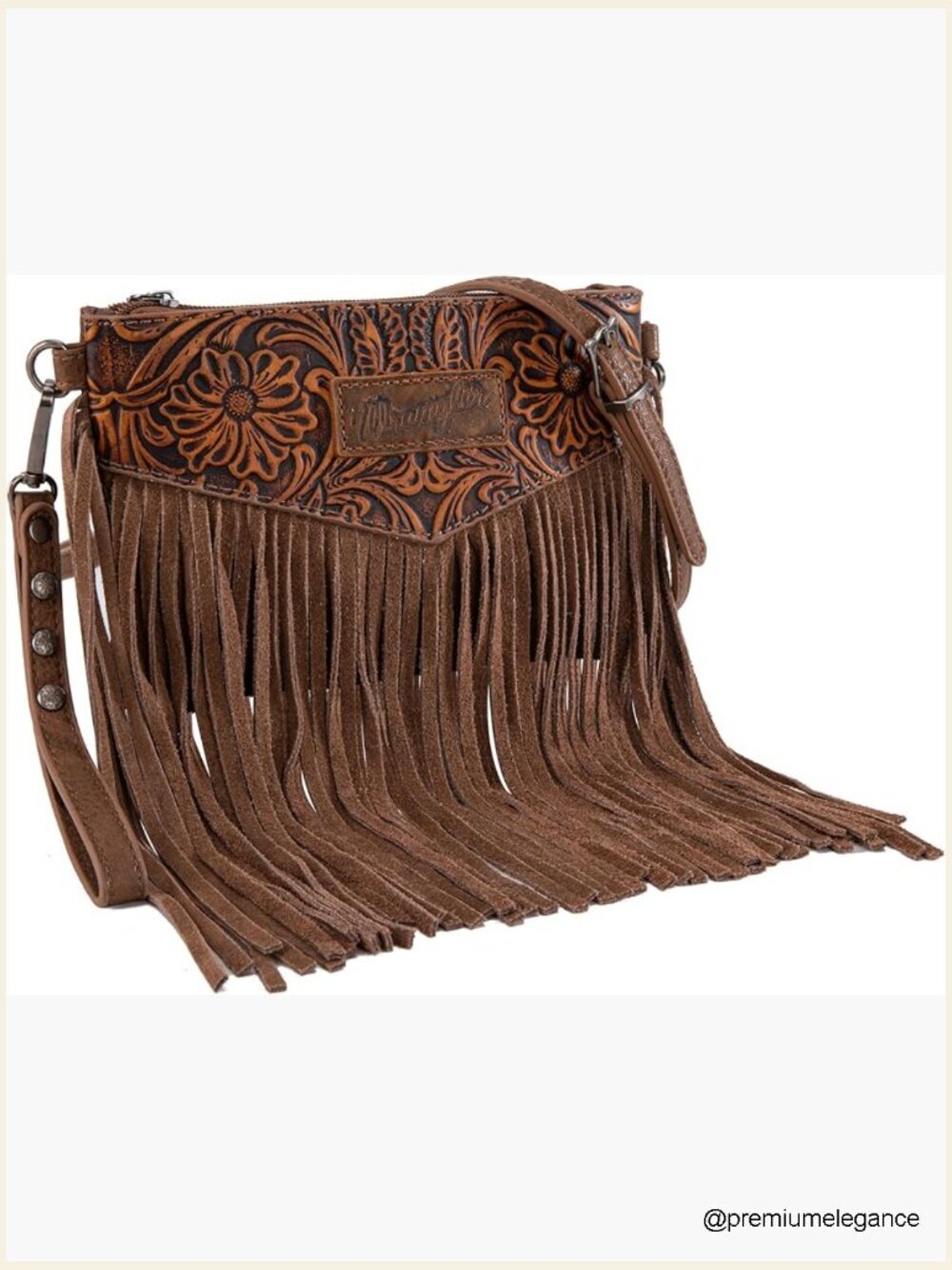 Wrangler Western Fringe Crossbody Wristlet Purse Small Tooling